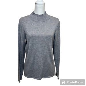 Nanette Lepore Mock Neck Grey Sparkle Sweater
